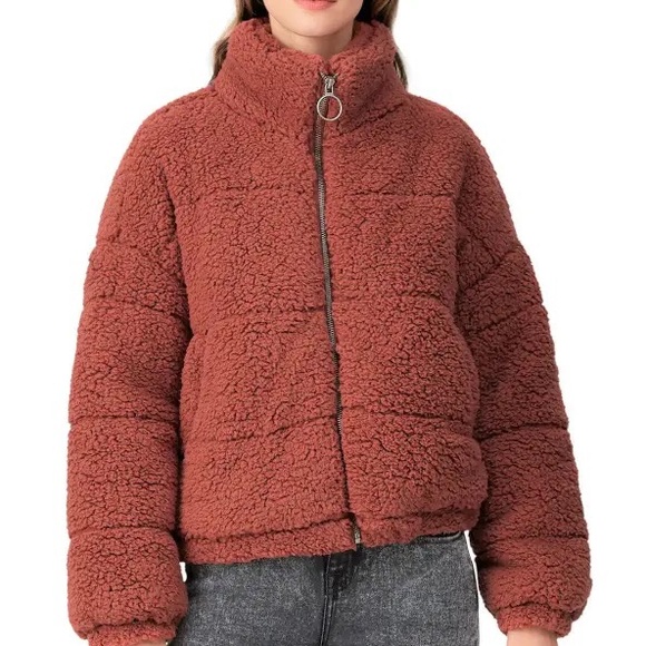 (A7) LOUNA Rust Sherpa Puffer Teddy Bear Jacket, Size Medium - Picture 2 of 15